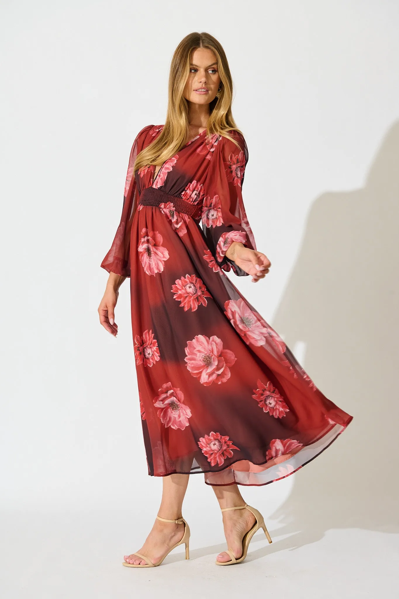 So Devine Midi Dress in Burgundy and Black Floral sold by St Frock product image thumbnail 4