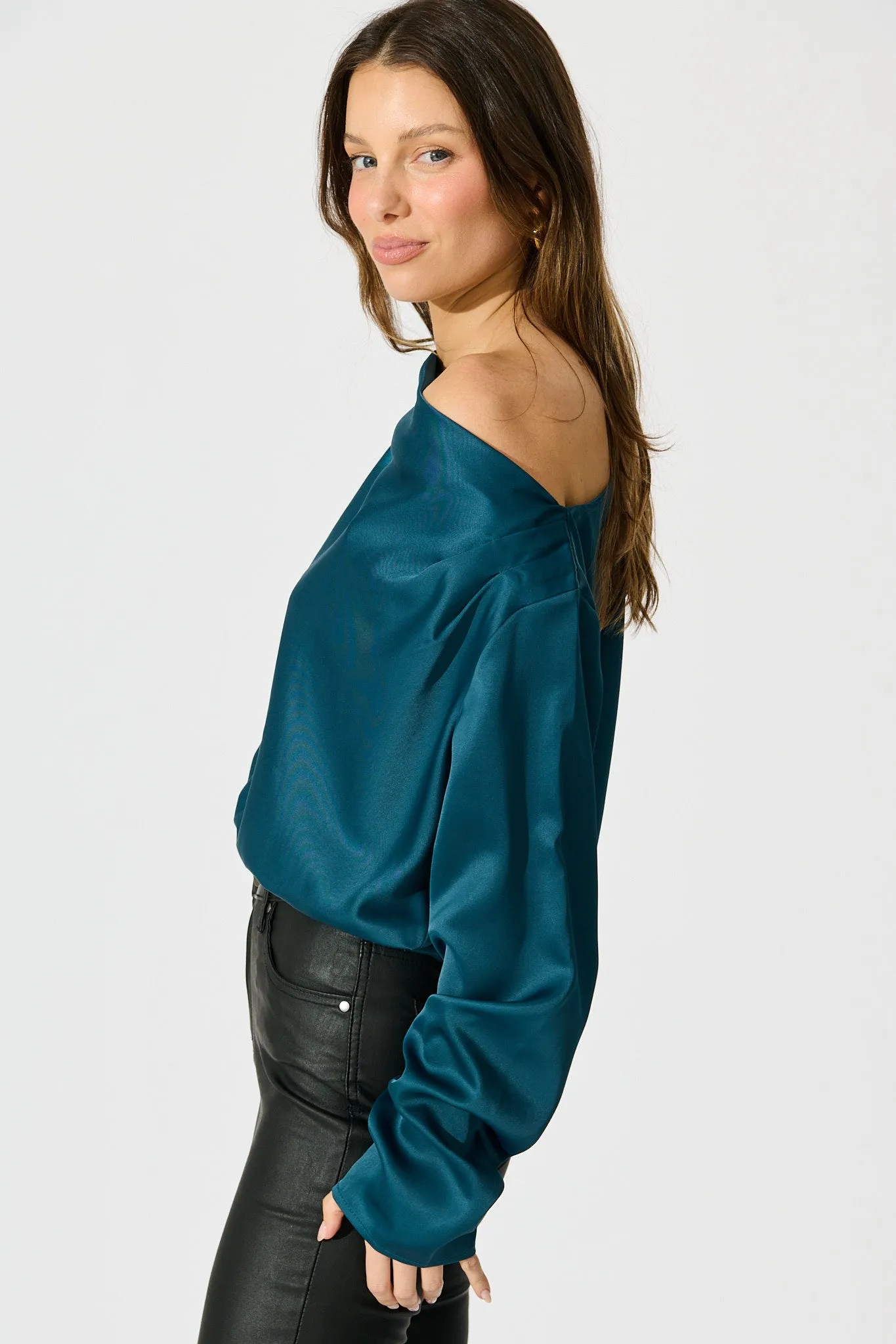 Nova Nights Top in Teal Satin sold by St Frock product image thumbnail 2