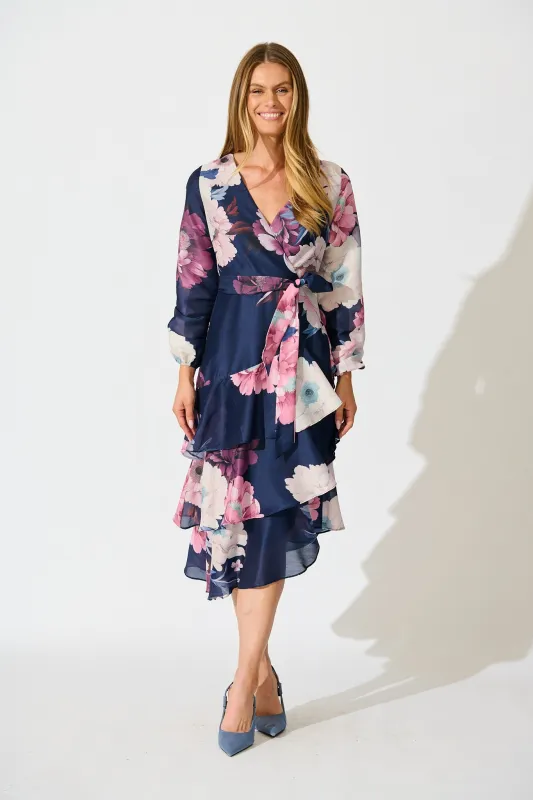Twilight Petals Midi Dress in Navy Floral sold by St Frock