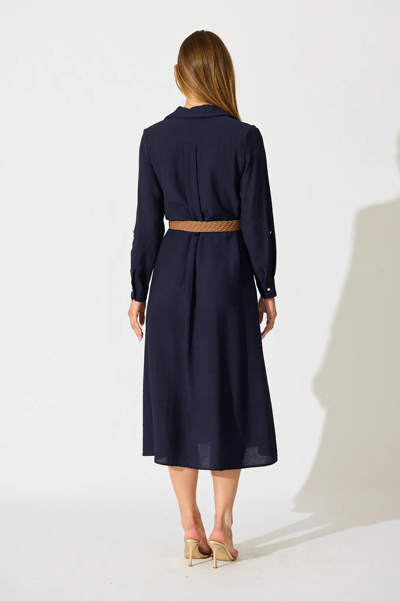 Caravelle Midi Shirt Dress in Navy with Belt sold by St Frock product image thumbnail 4
