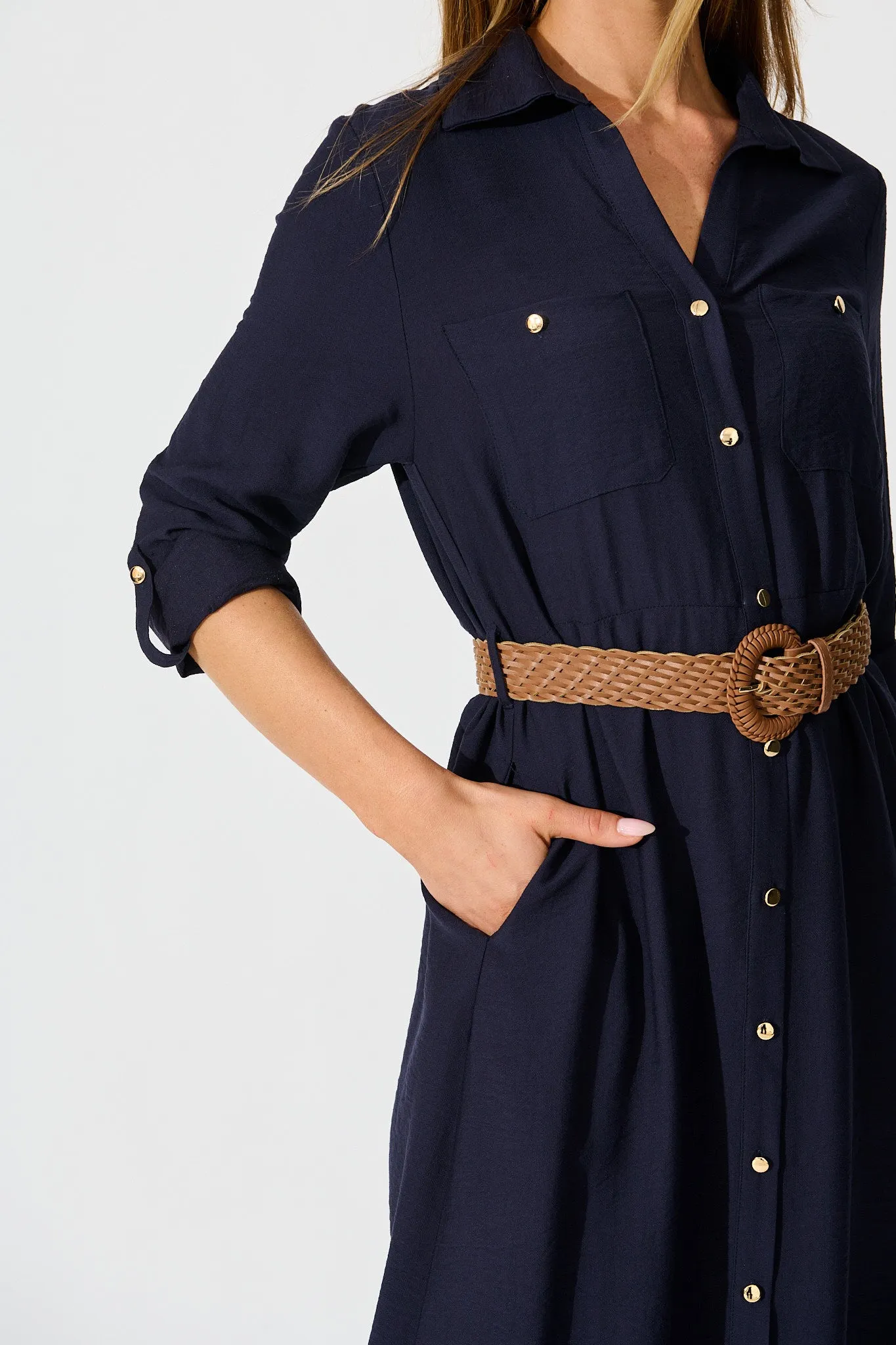 Caravelle Midi Shirt Dress in Navy with Belt sold by St Frock product image thumbnail 5