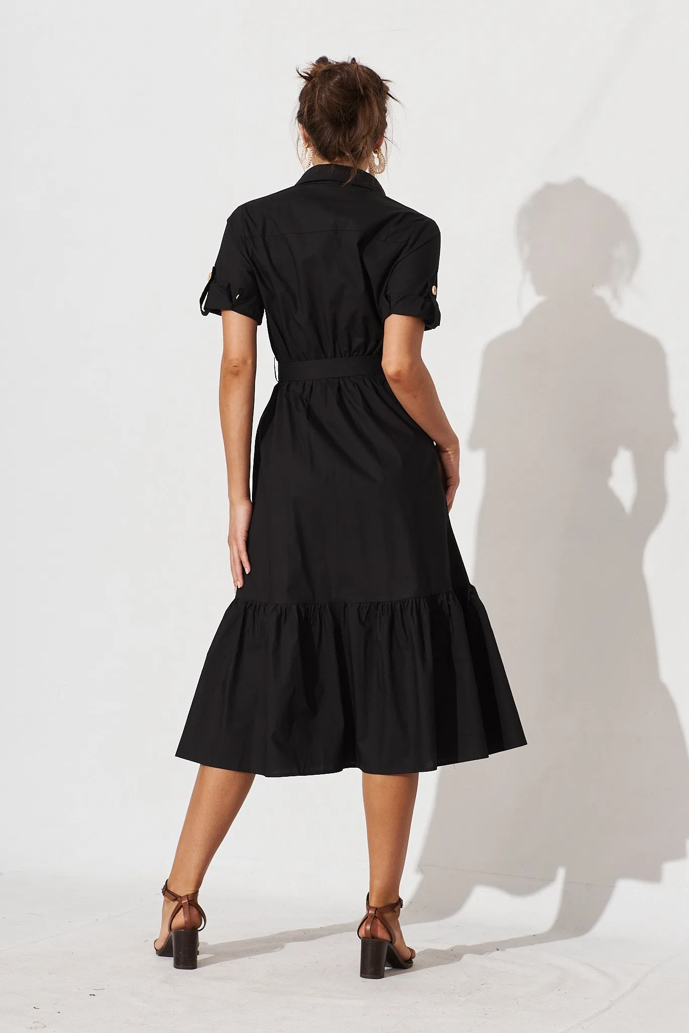 Cornella Midi Shirt Dress In Black Cotton sold by St Frock product image thumbnail 4