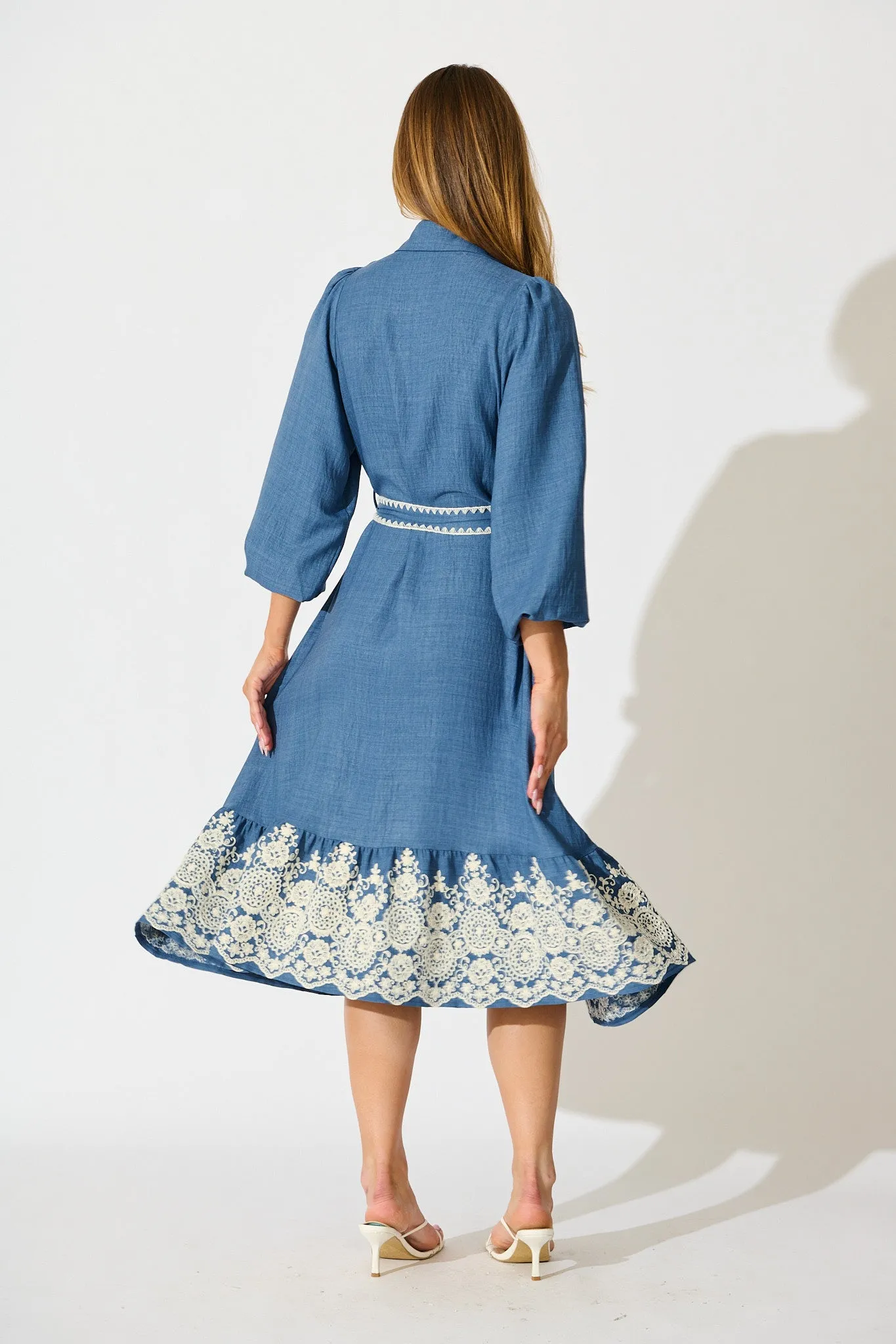 Whisper Midi Shirt Dress in Blue Chambray Embroidery sold by St Frock product image thumbnail 4