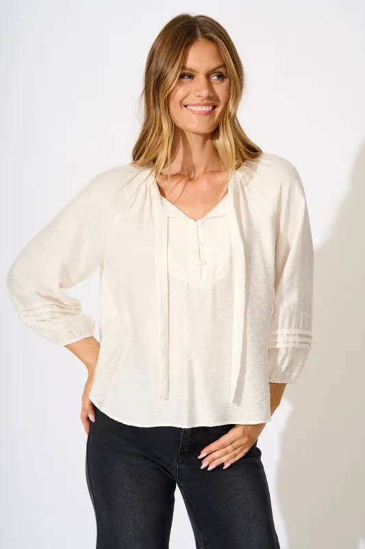 Taleena Top in White Linen Blend sold by St Frock