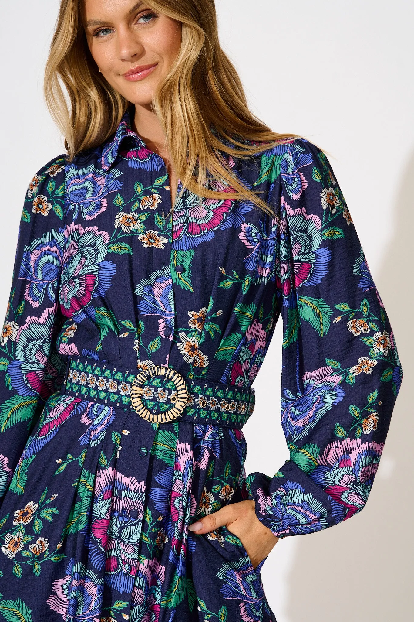 Charlene Shirt Dress in Navy with Multi Floral sold by St Frock product image thumbnail 5