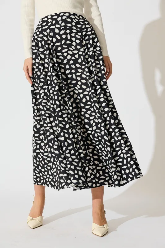 Brandsy Maxi Skirt in Black with White Leaf sold by St Frock