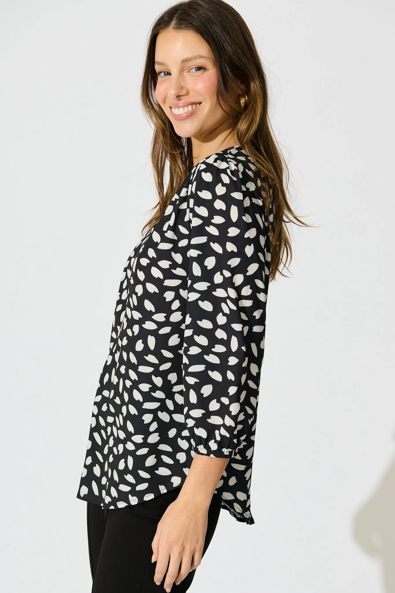 Viviani Zip Top in Black and White Leaf sold by St Frock product image thumbnail 2