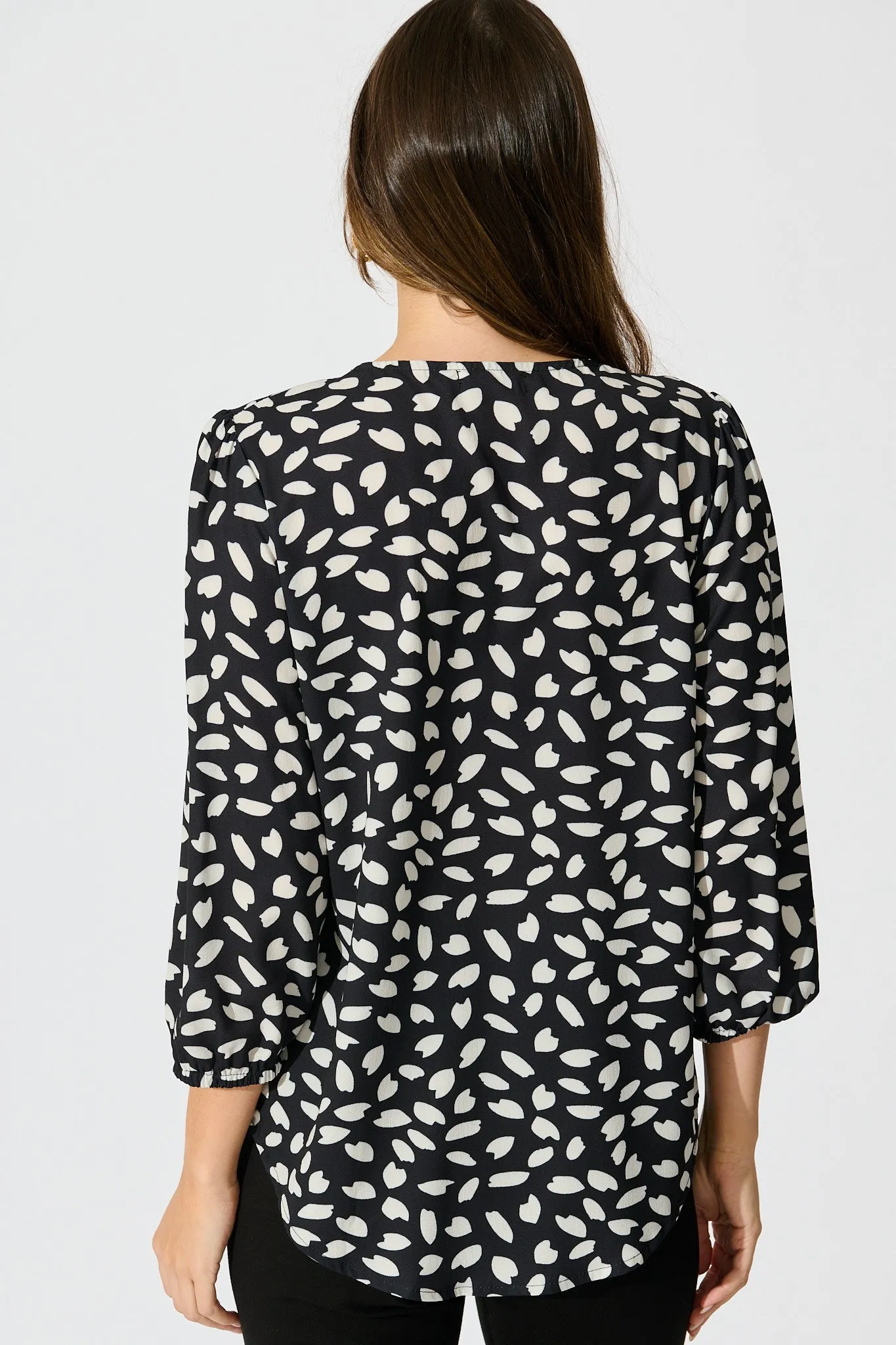 Viviani Zip Top in Black and White Leaf sold by St Frock product image thumbnail 4