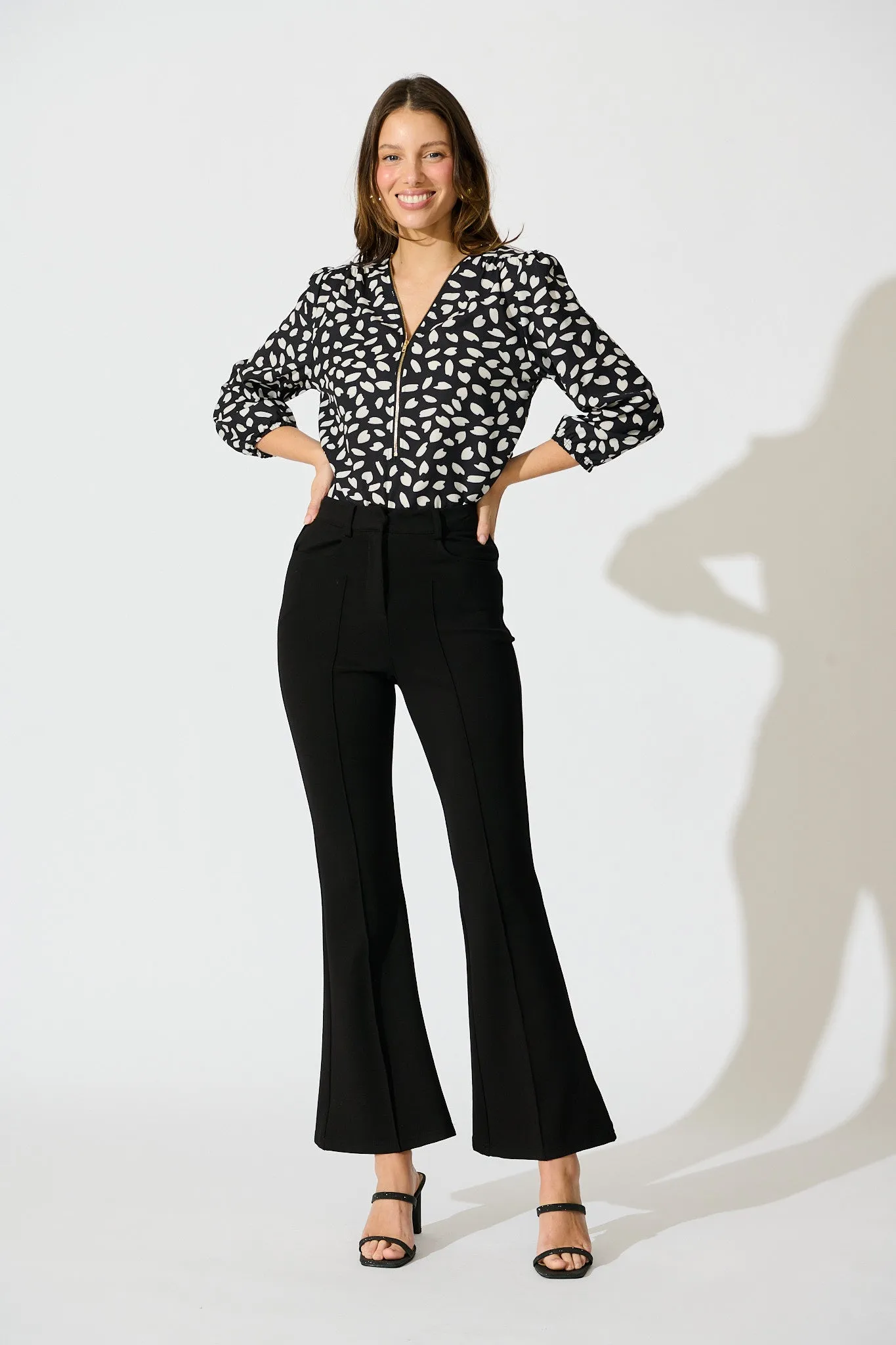 Viviani Zip Top in Black and White Leaf sold by St Frock product image thumbnail 3