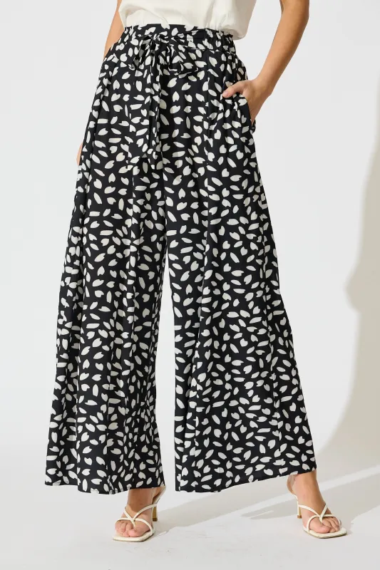Page Pants in Black and White Leaf sold by St Frock