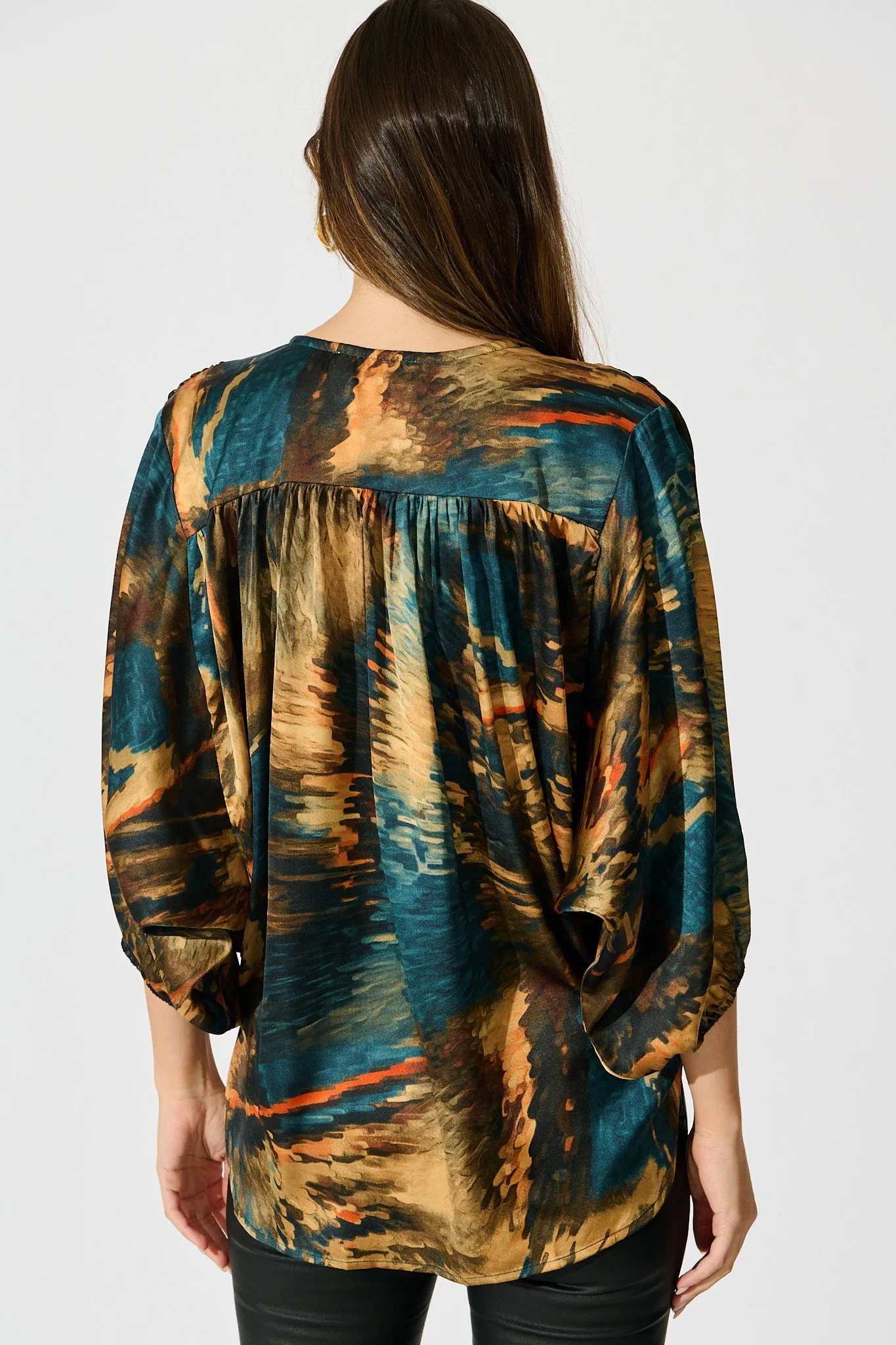 Solita Top in Teal Multi Watercolour Satin sold by St Frock product image thumbnail 3