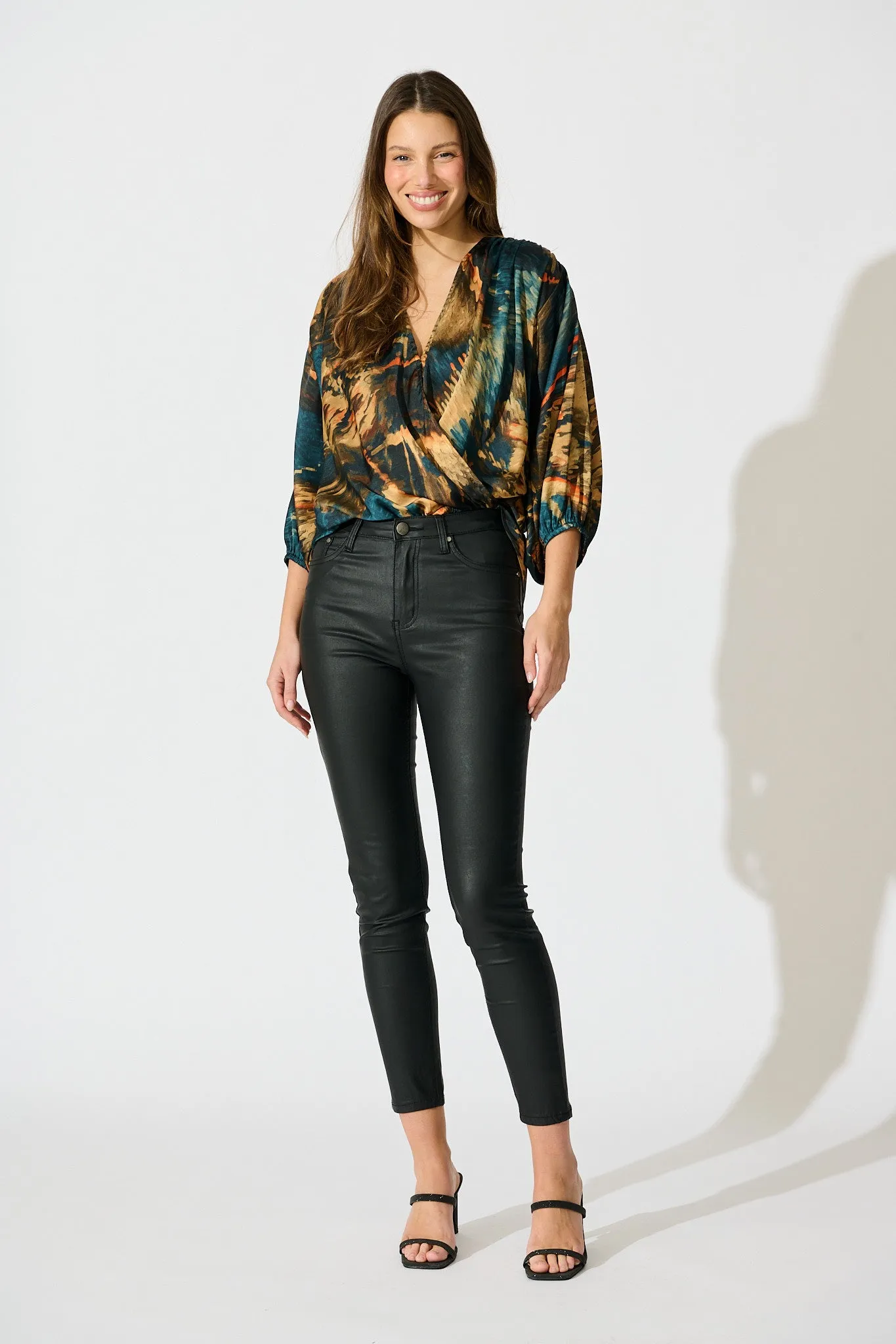 Solita Top in Teal Multi Watercolour Satin sold by St Frock product image thumbnail 4