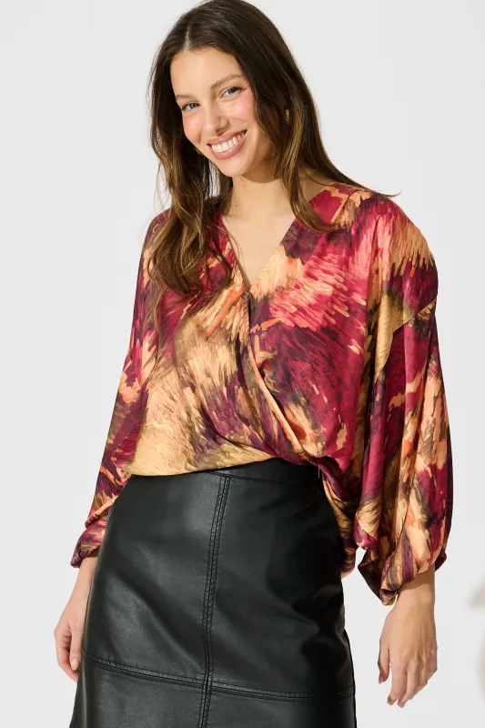 Solita Top in Multi Watercolour Satin sold by St Frock