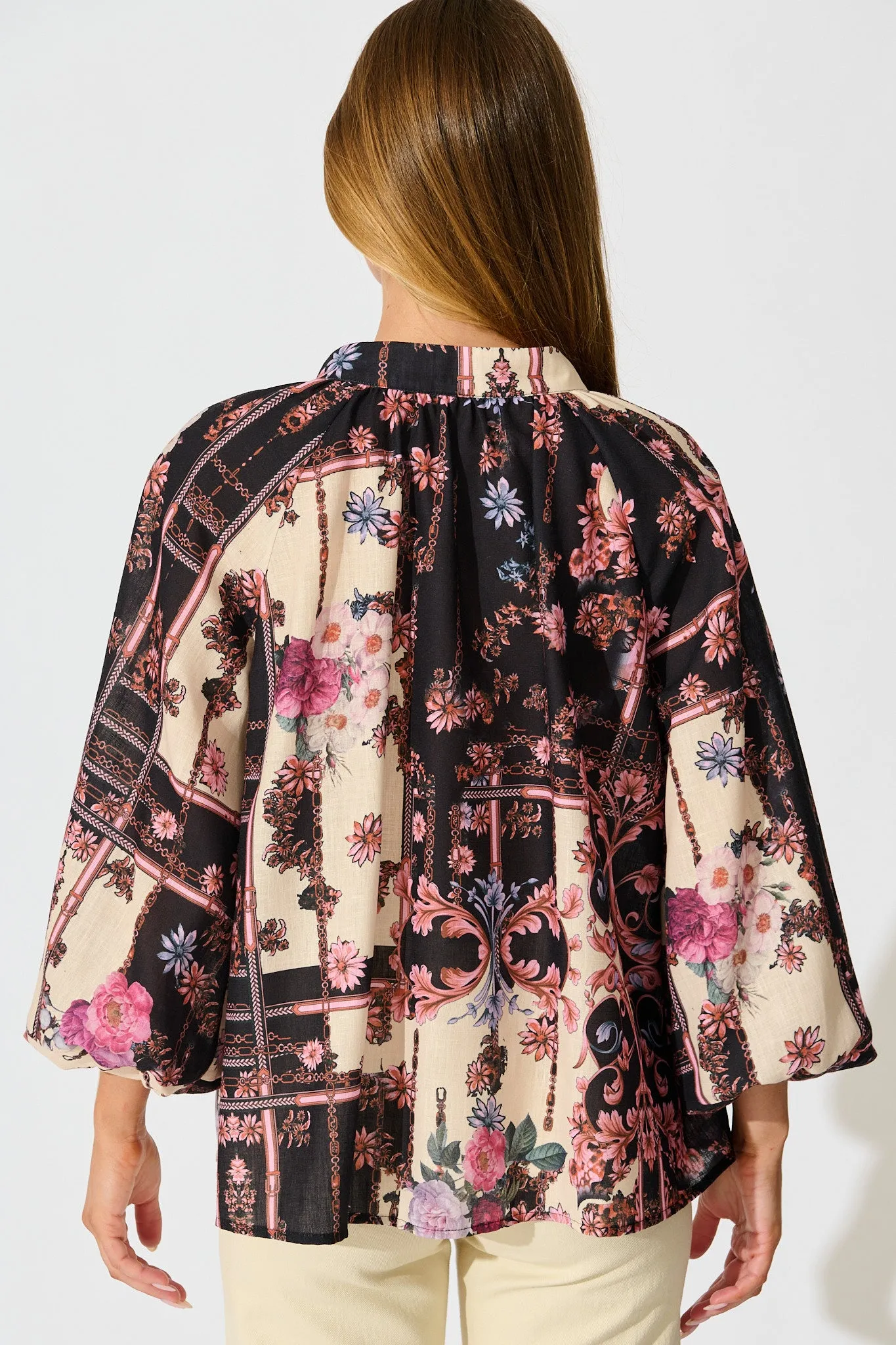 Floral Cascade Top in Black with Blush Patchwork Floral sold by St Frock product image thumbnail 3