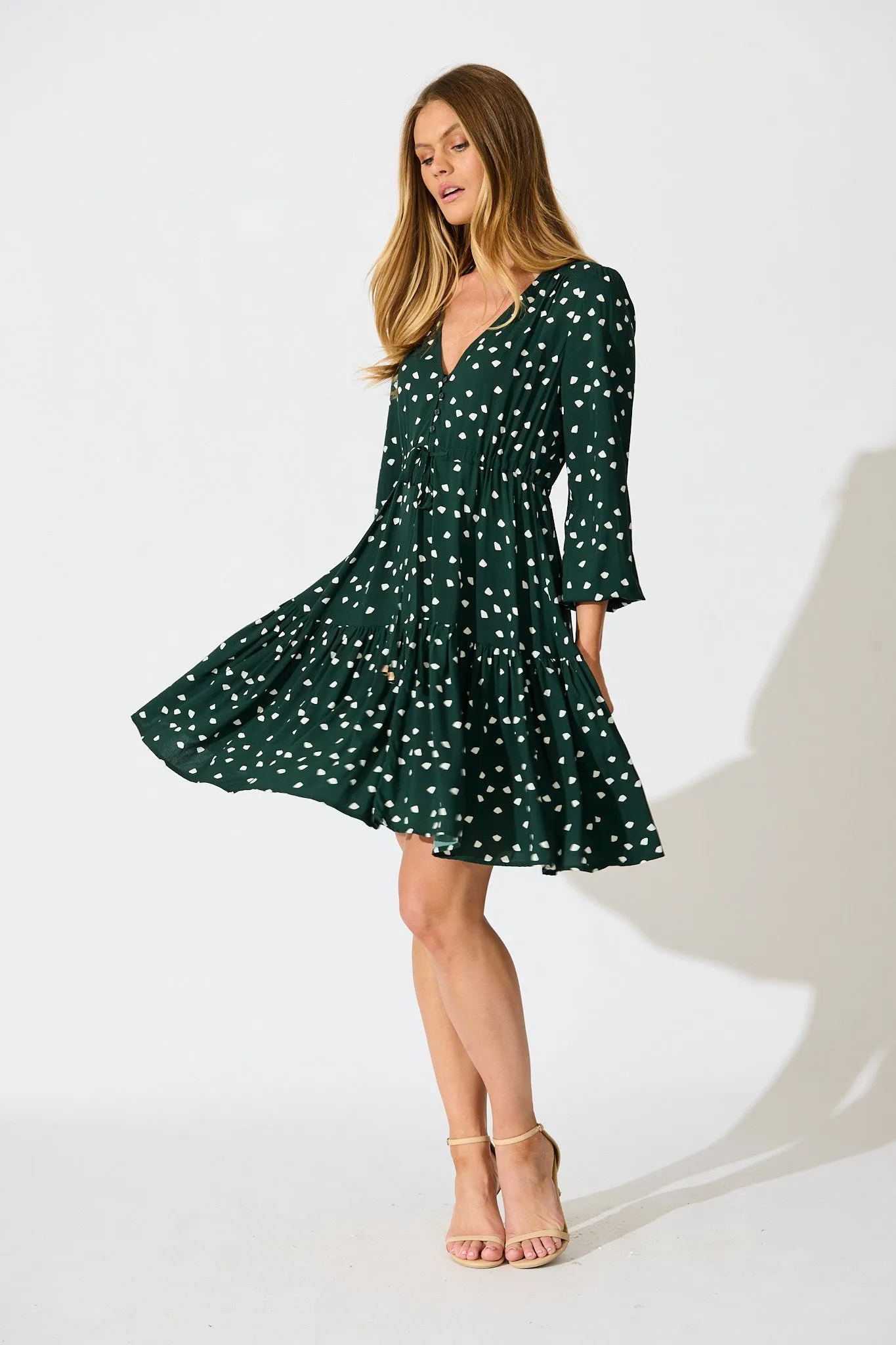 Have My Heart Dress in Emerald with White Speckle sold by St Frock