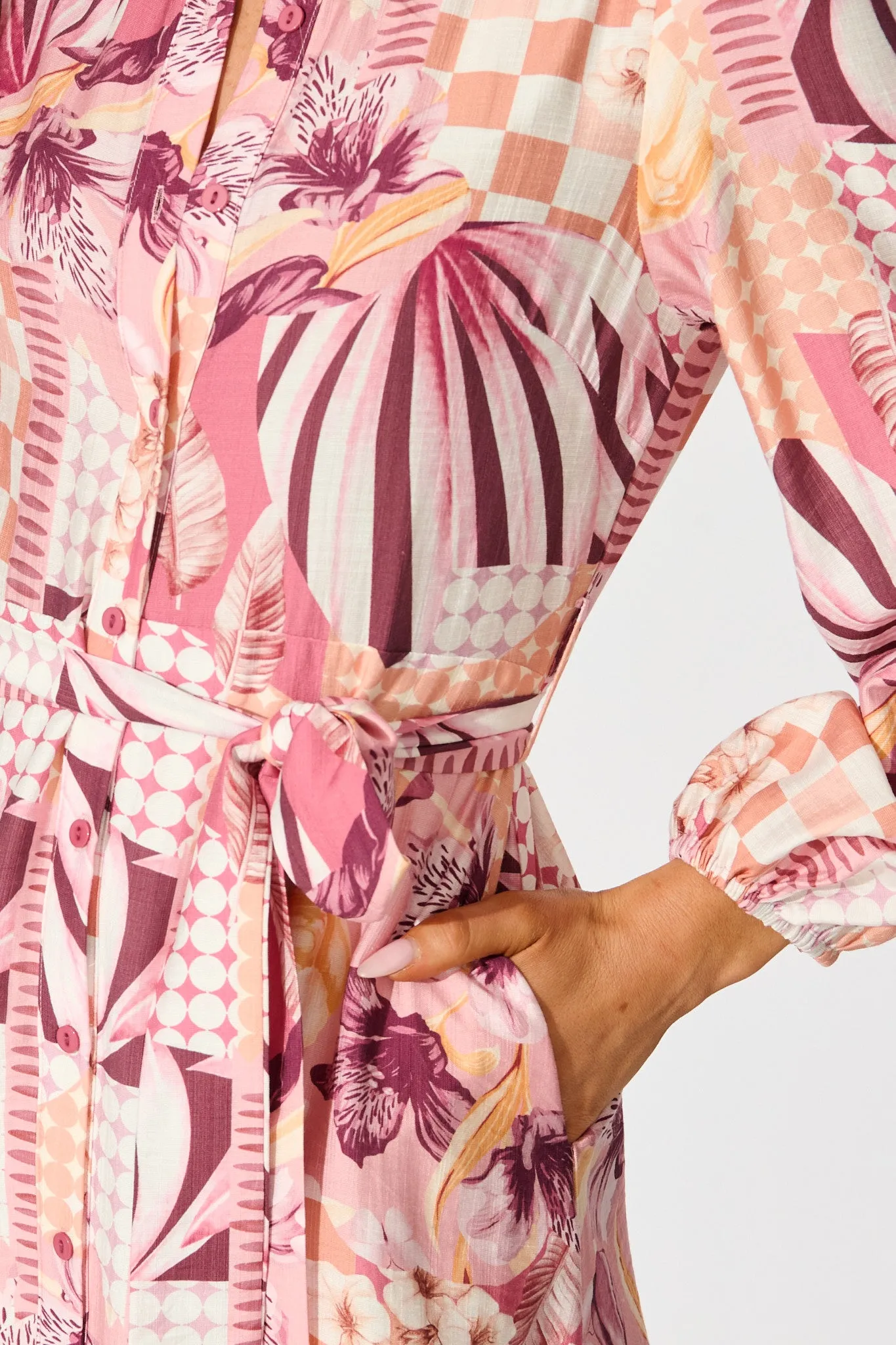 Imagination Midi Shirt Dress in Pink Patchwork Floral sold by St Frock product image thumbnail 5