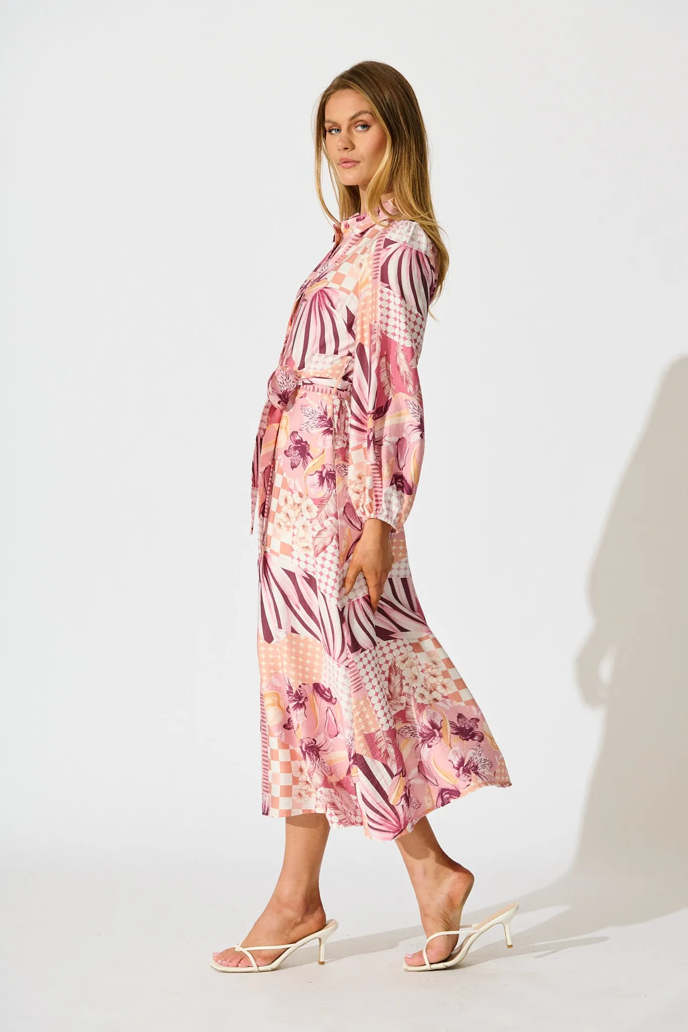 Imagination Midi Shirt Dress in Pink Patchwork Floral sold by St Frock product image thumbnail 3