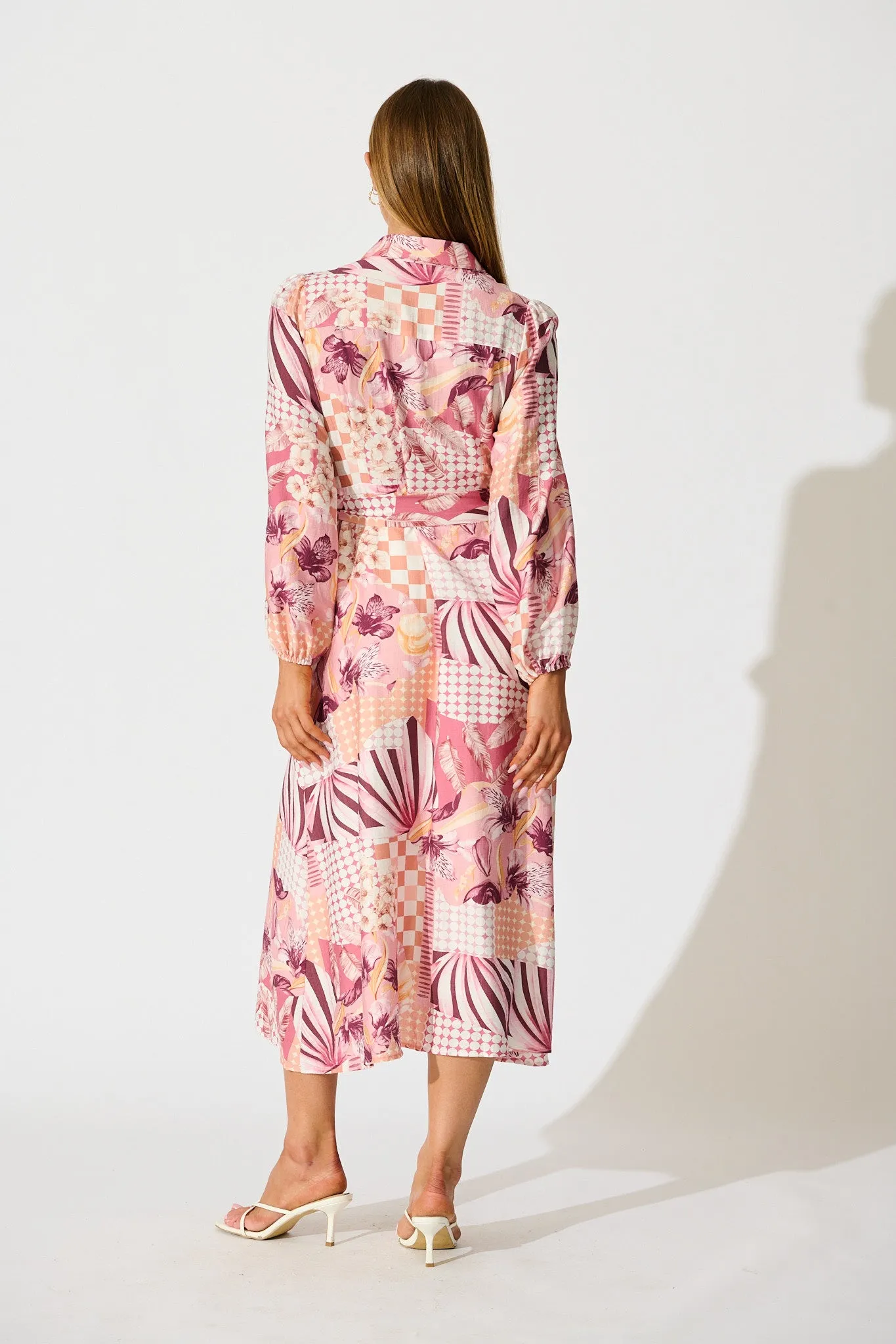 Imagination Midi Shirt Dress in Pink Patchwork Floral sold by St Frock product image thumbnail 4