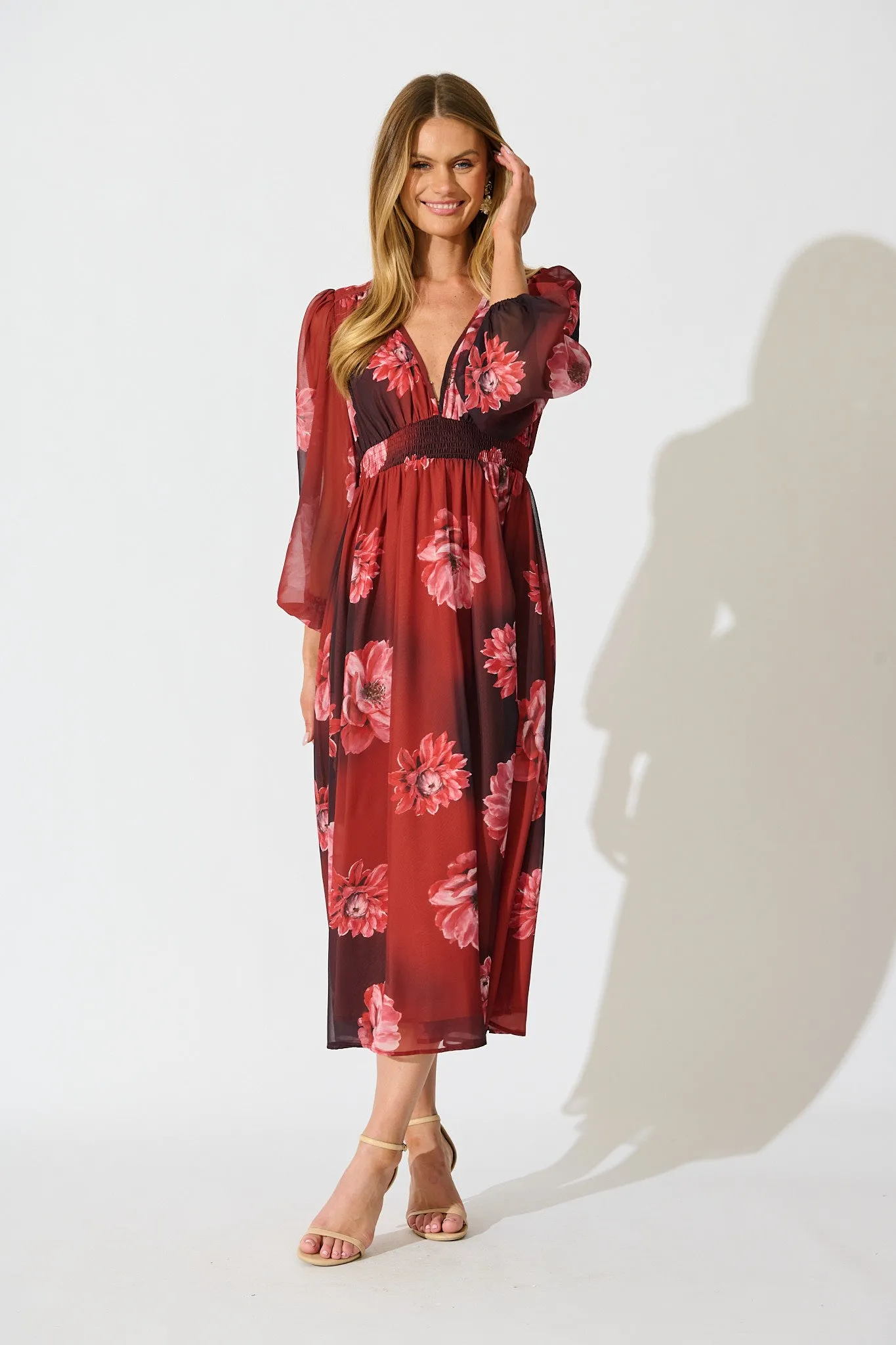 So Devine Midi Dress in Wine and Black Floral sold by St Frock product image thumbnail 3