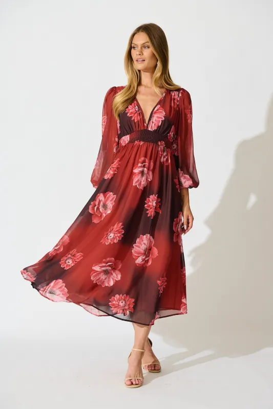 So Devine Midi Dress in Wine and Black Floral sold by St Frock