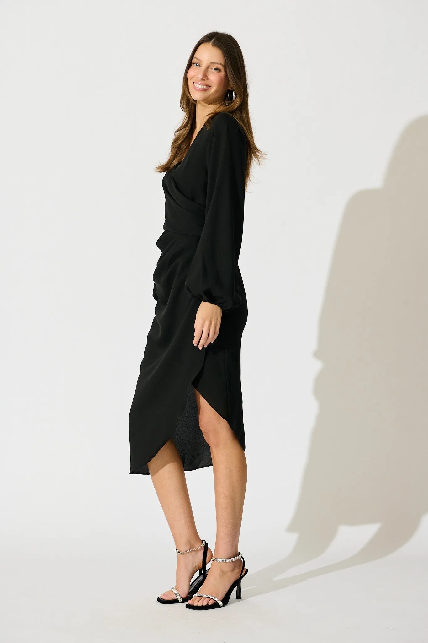 Kalisha Midi Dress in Black Satin sold by St Frock product image thumbnail 3