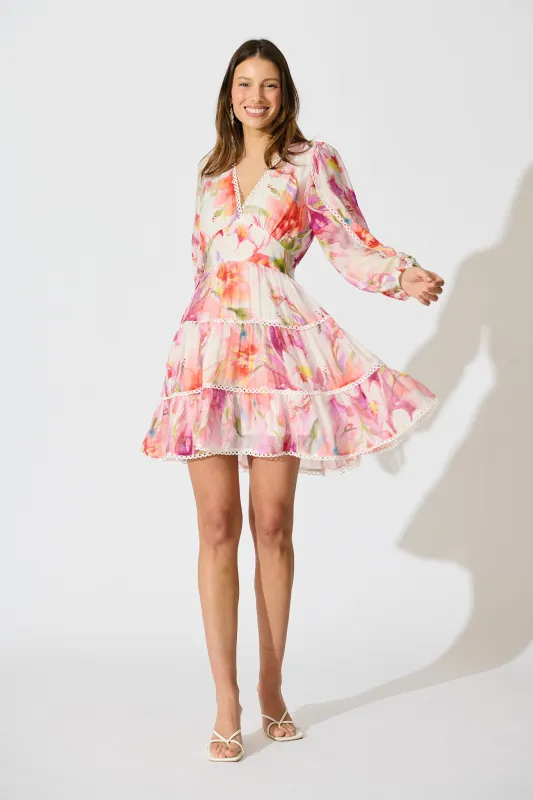 Riverstone Dress in White with Multi Floral sold by St Frock