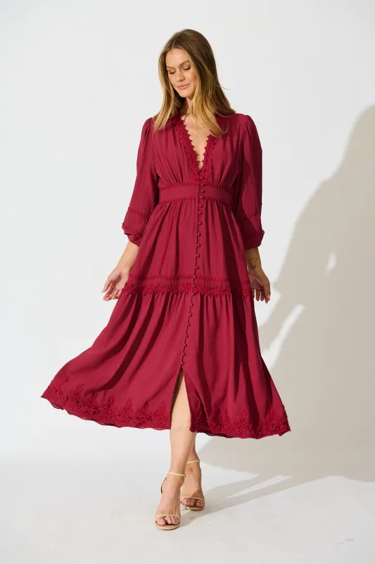 Yasmina Midi Dress in Wine sold by St Frock