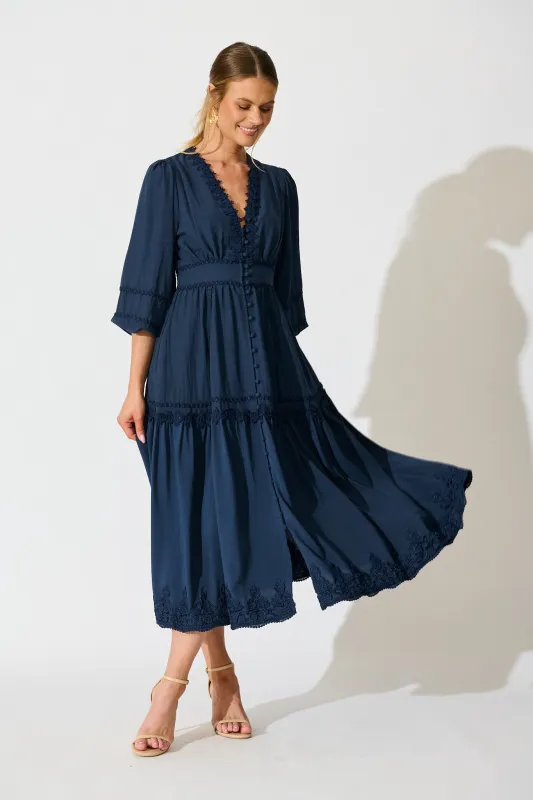 Yasmina Midi Dress in Navy sold by St Frock
