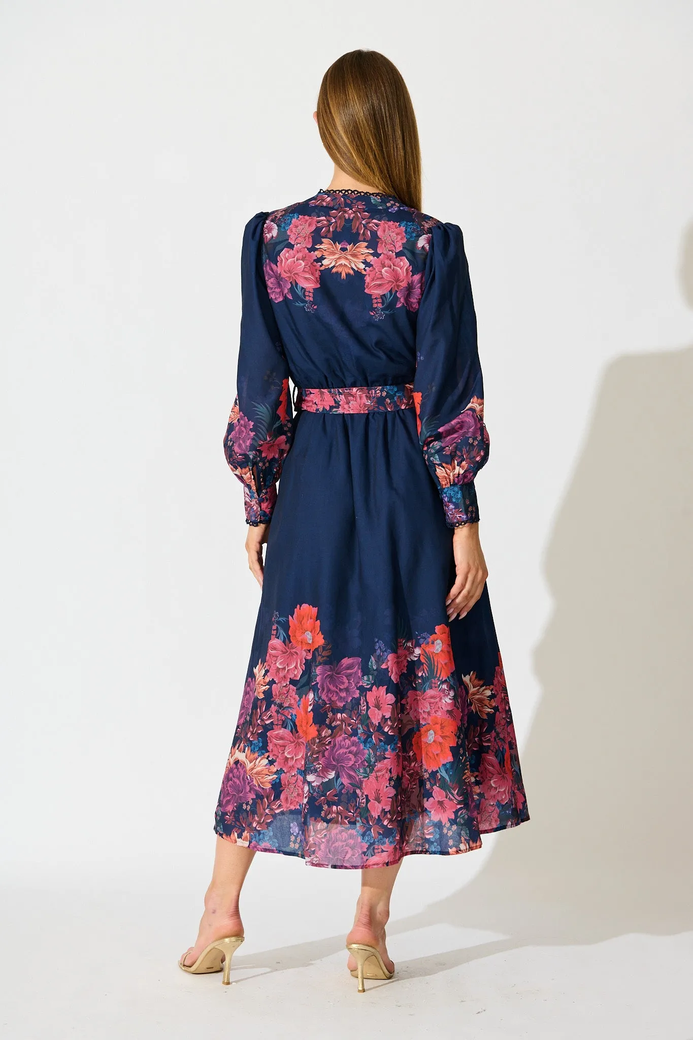 Orchid Trace Midi Dress in Navy Floral Cotton Blend sold by St Frock product image thumbnail 4