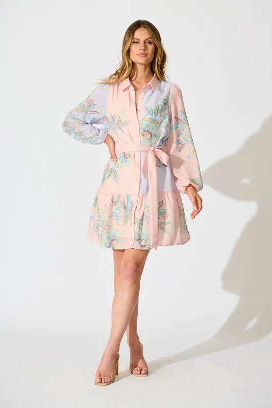 Sammie Shirt Dress in Pink and Lilac Floral Linen Blend sold by St Frock