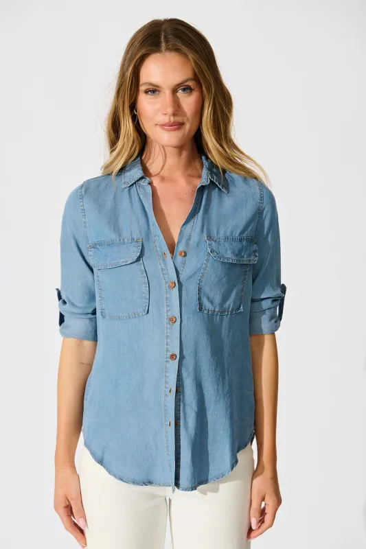 Harlow Shirt in Light Blue Chambray sold by St Frock