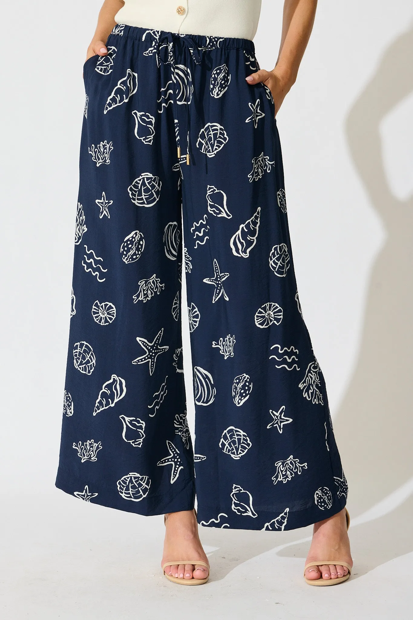 Romeo Pant in Navy with White Shell Print sold by St Frock