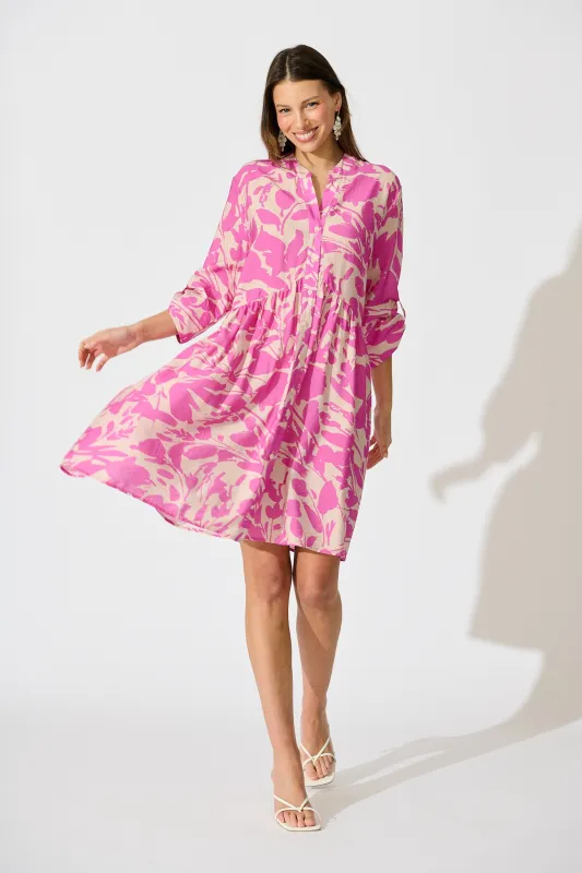 Mina Smock Dress in Cream and Pink Print sold by St Frock