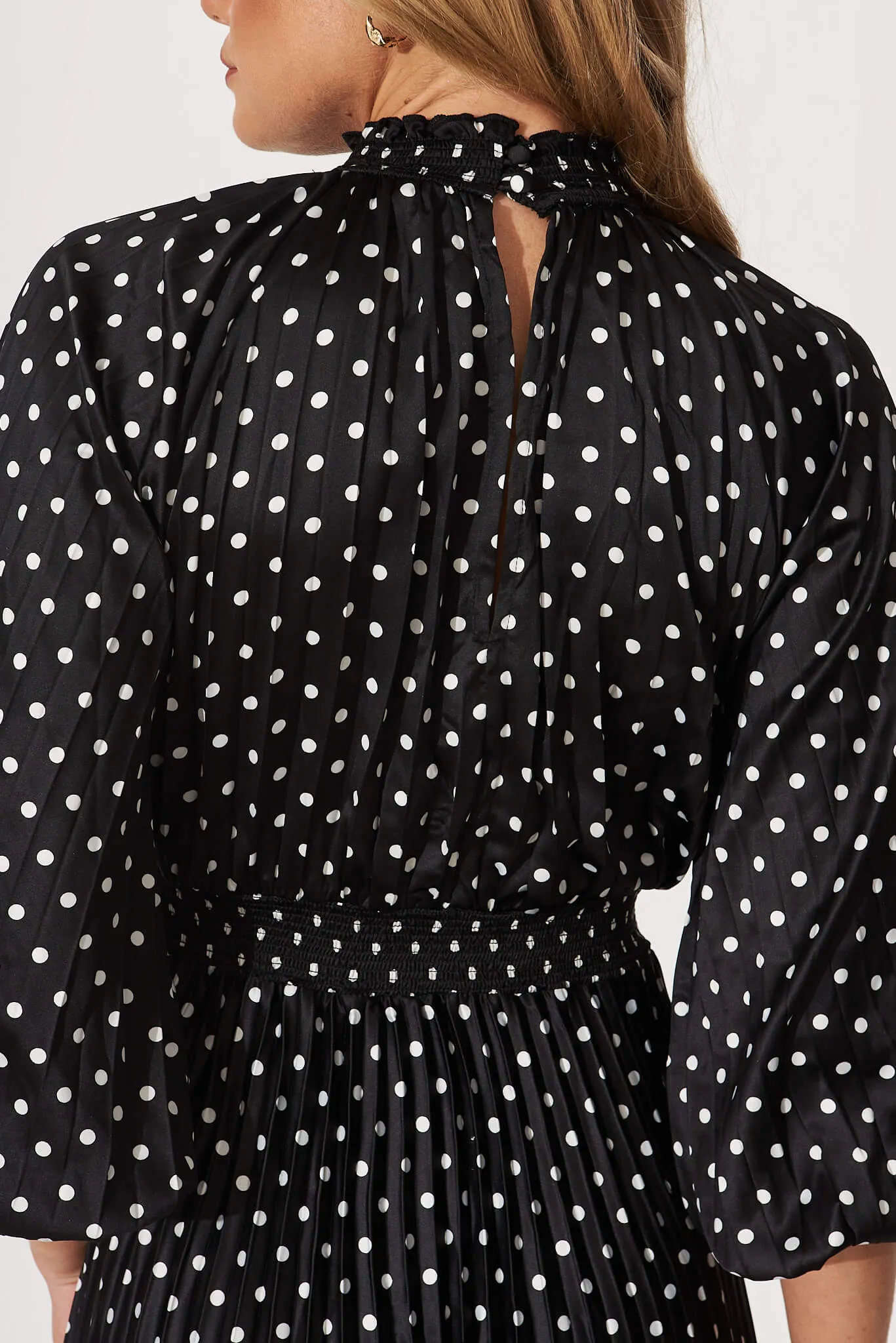 Nala Midi Dress In Black With White Polka Dot Satin sold by St Frock product image thumbnail 5