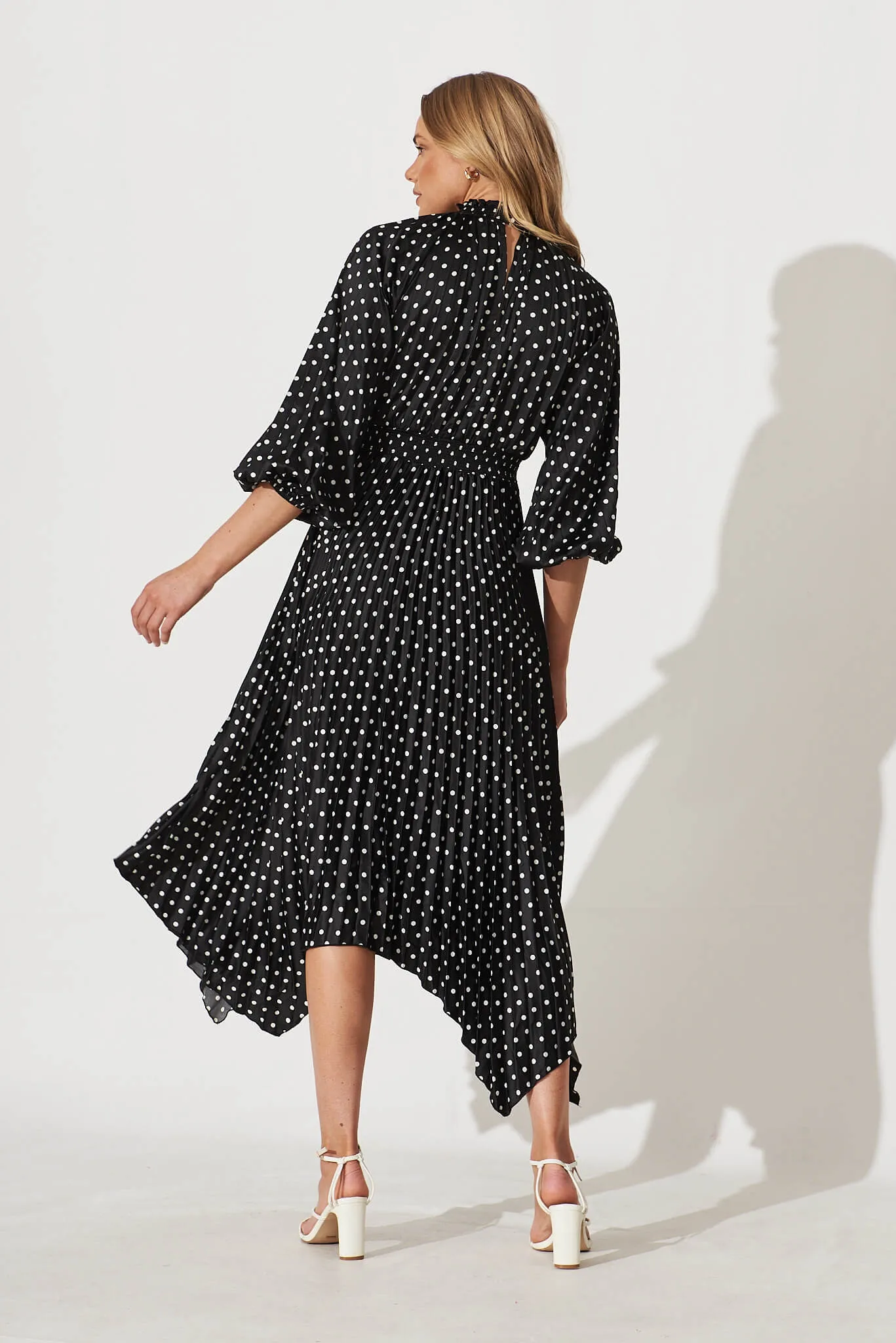 Nala Midi Dress In Black With White Polka Dot Satin sold by St Frock product image thumbnail 4