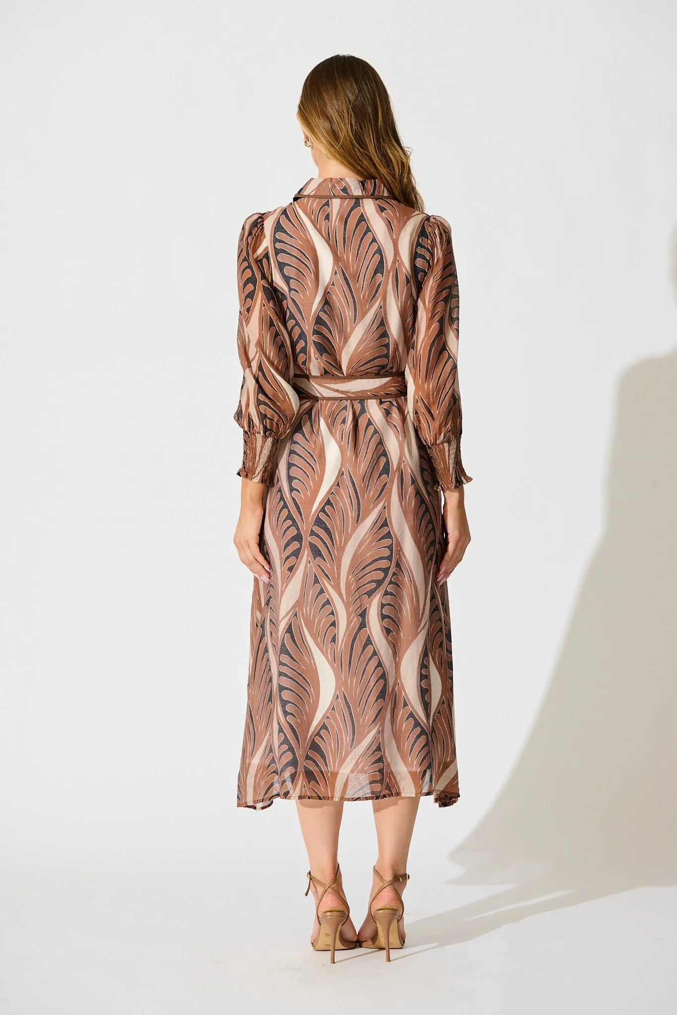 Tessa Maxi Shirt Dress in Brown with Tan Cotton Blend sold by St Frock product image thumbnail 4