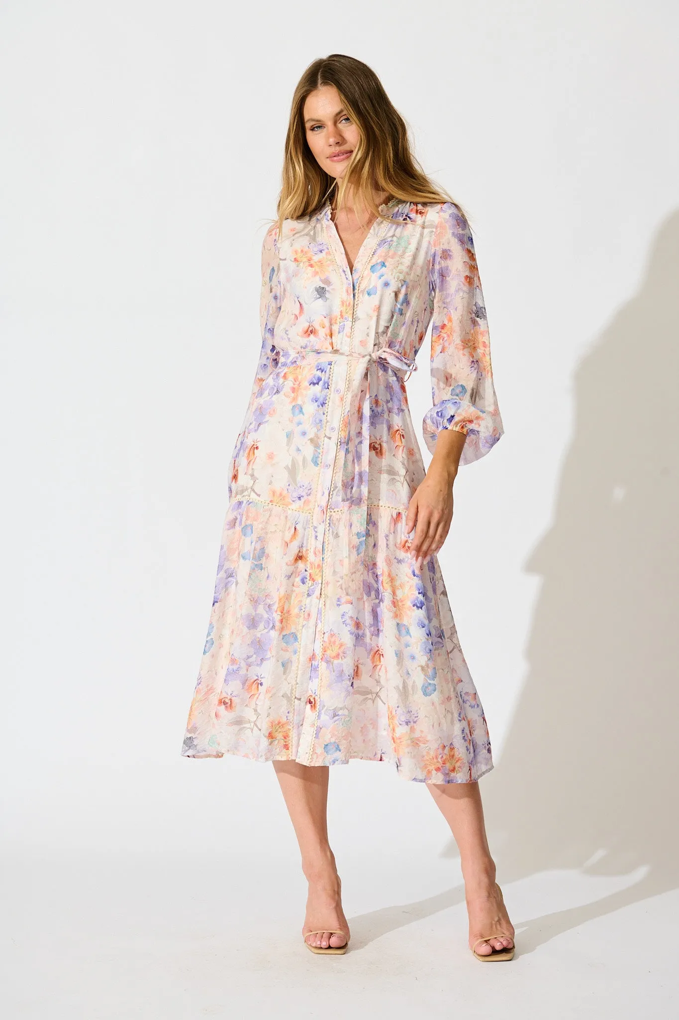 Vivette Midi Dress in Multi Floral Print sold by St Frock