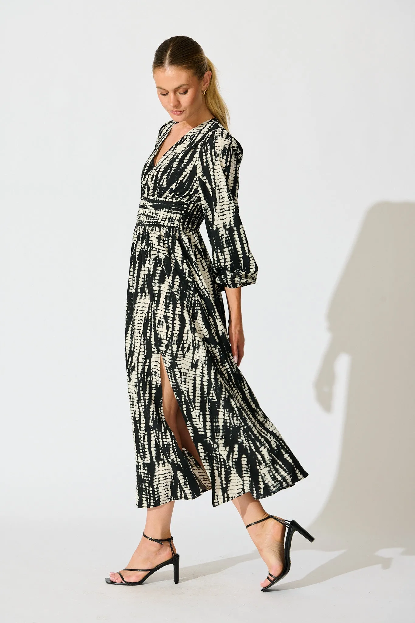 Azalea Maxi Dress in Black with Cream Print sold by St Frock product image thumbnail 2