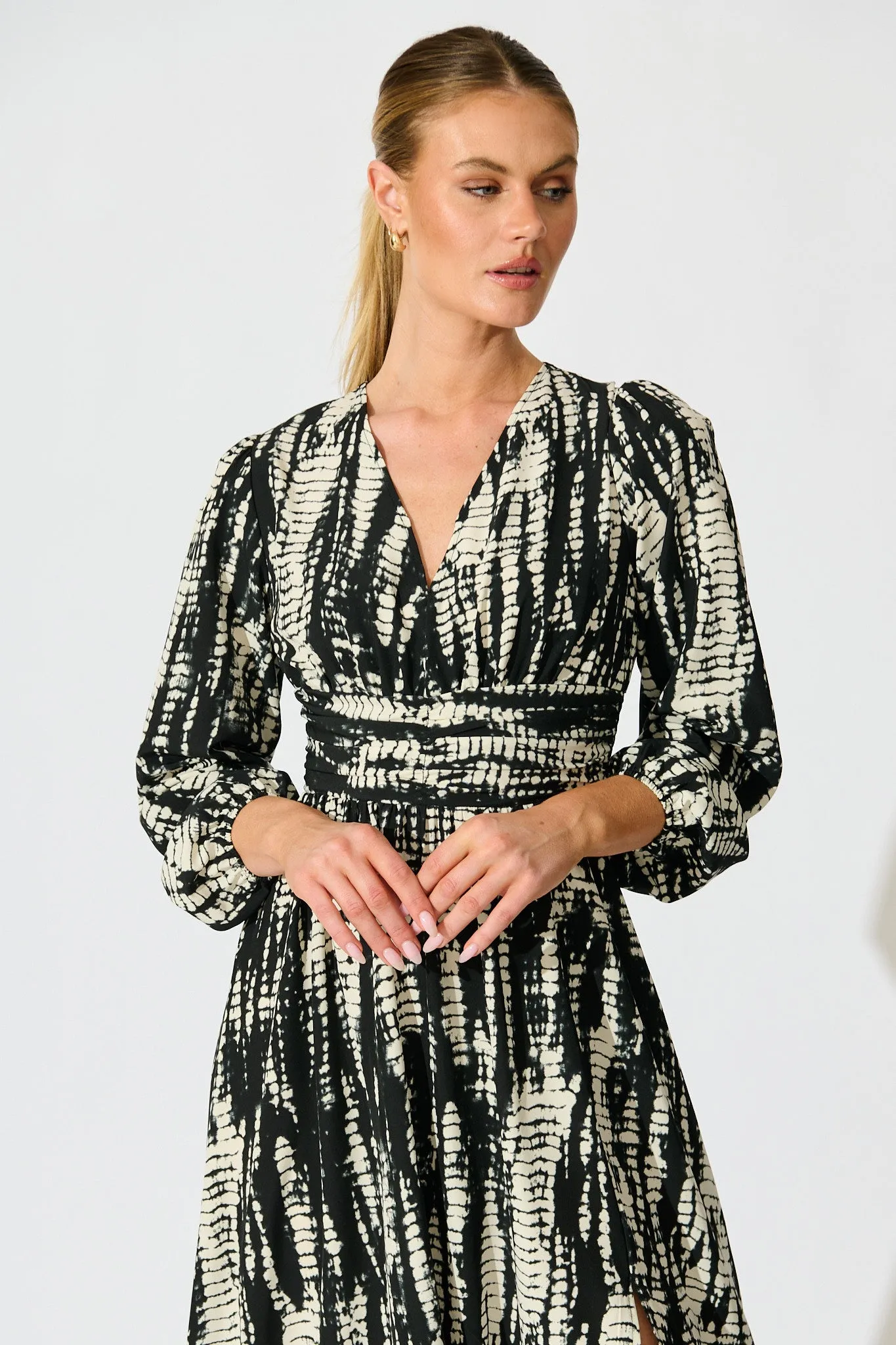 Azalea Maxi Dress in Black with Cream Print sold by St Frock product image thumbnail 3