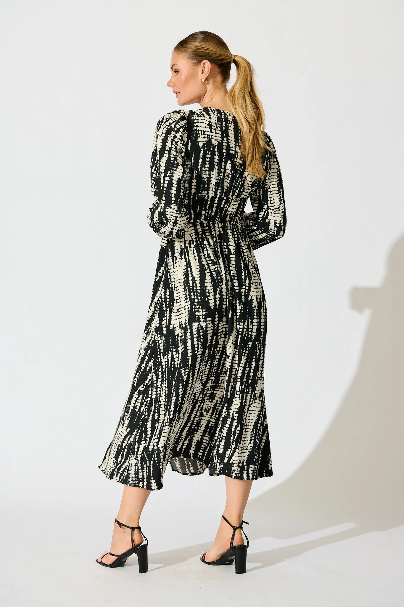 Azalea Maxi Dress in Black with Cream Print sold by St Frock product image thumbnail 4