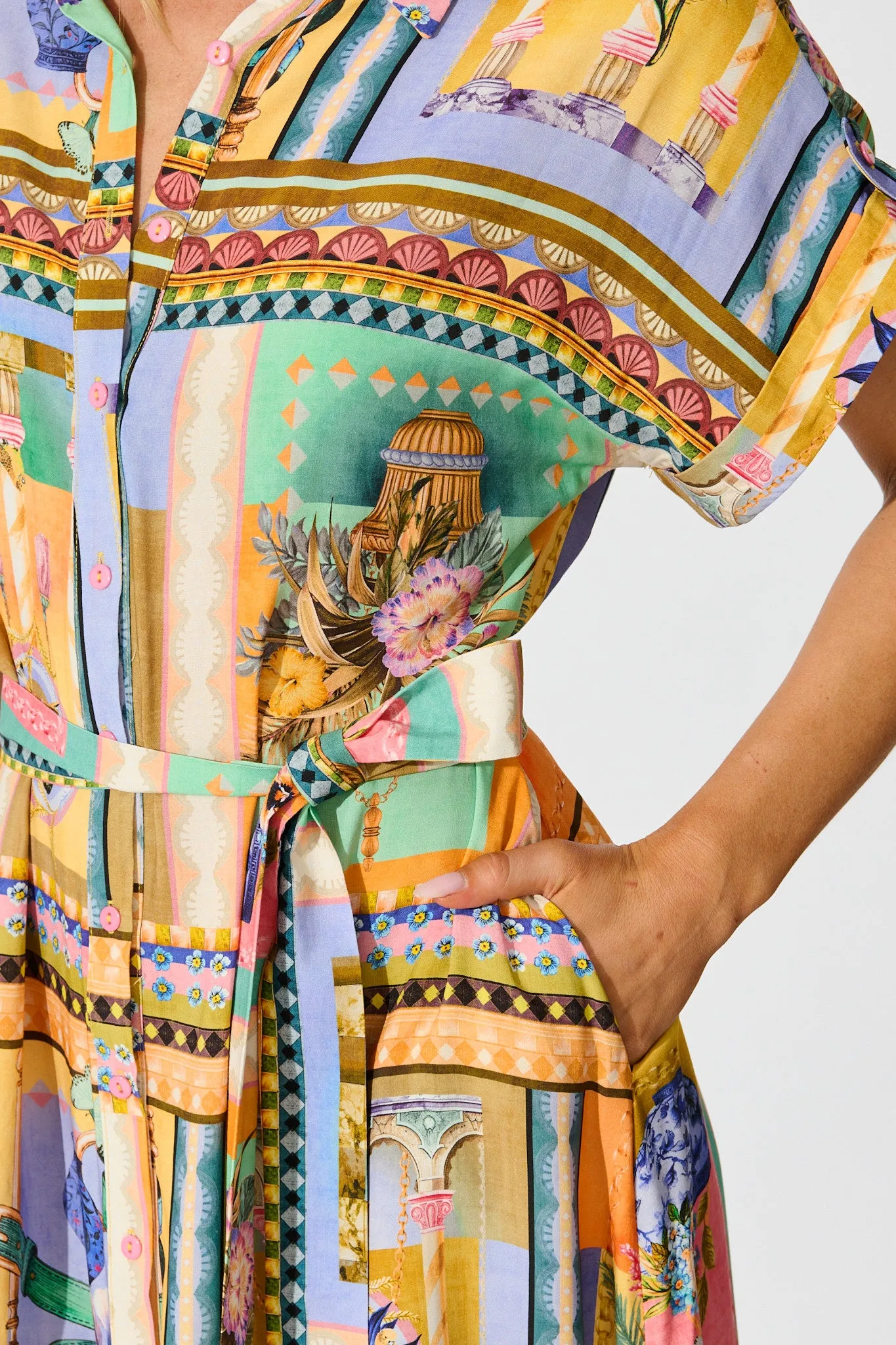 Vita Mia Midi Shirt Dress in Multi Conversational Print sold by St Frock product image thumbnail 5