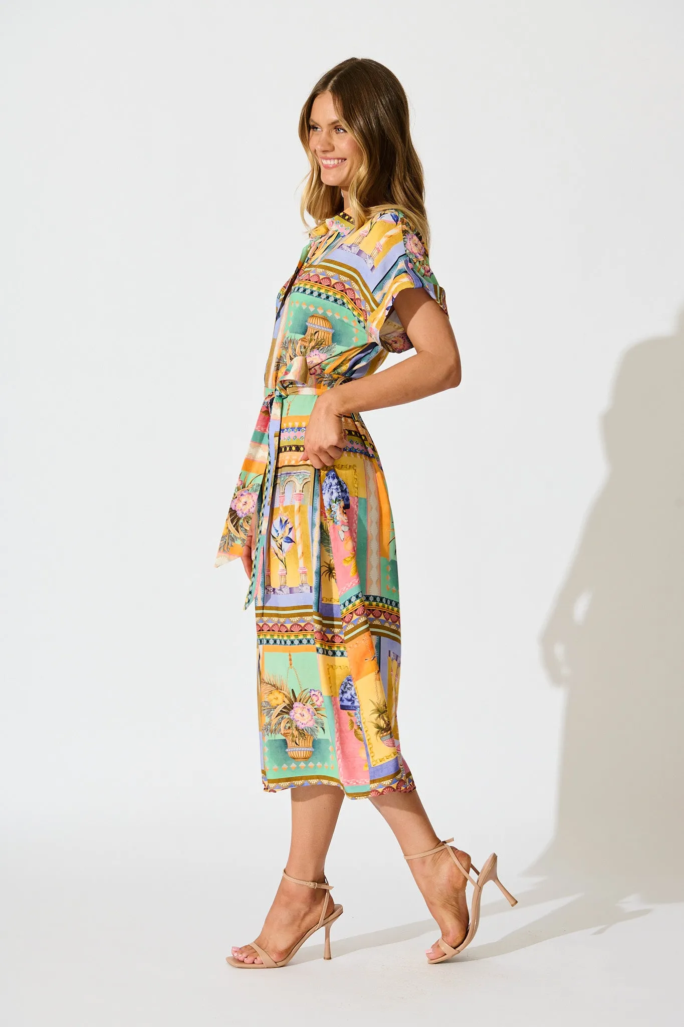 Vita Mia Midi Shirt Dress in Multi Conversational Print sold by St Frock product image thumbnail 3