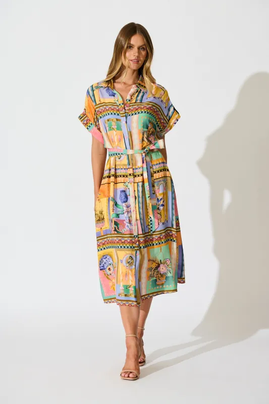Vita Mia Midi Shirt Dress in Multi Conversational Print sold by St Frock