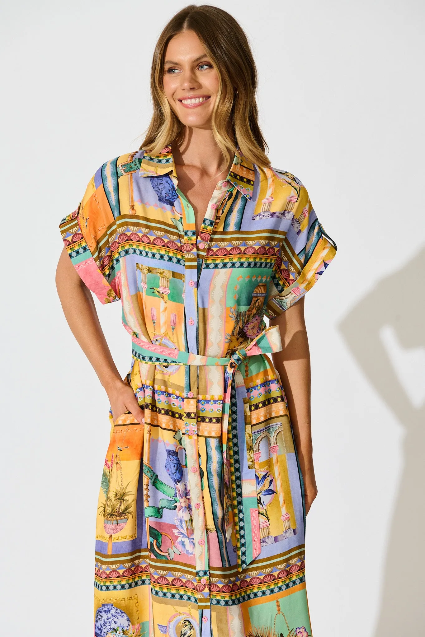 Vita Mia Midi Shirt Dress in Multi Conversational Print sold by St Frock product image thumbnail 2
