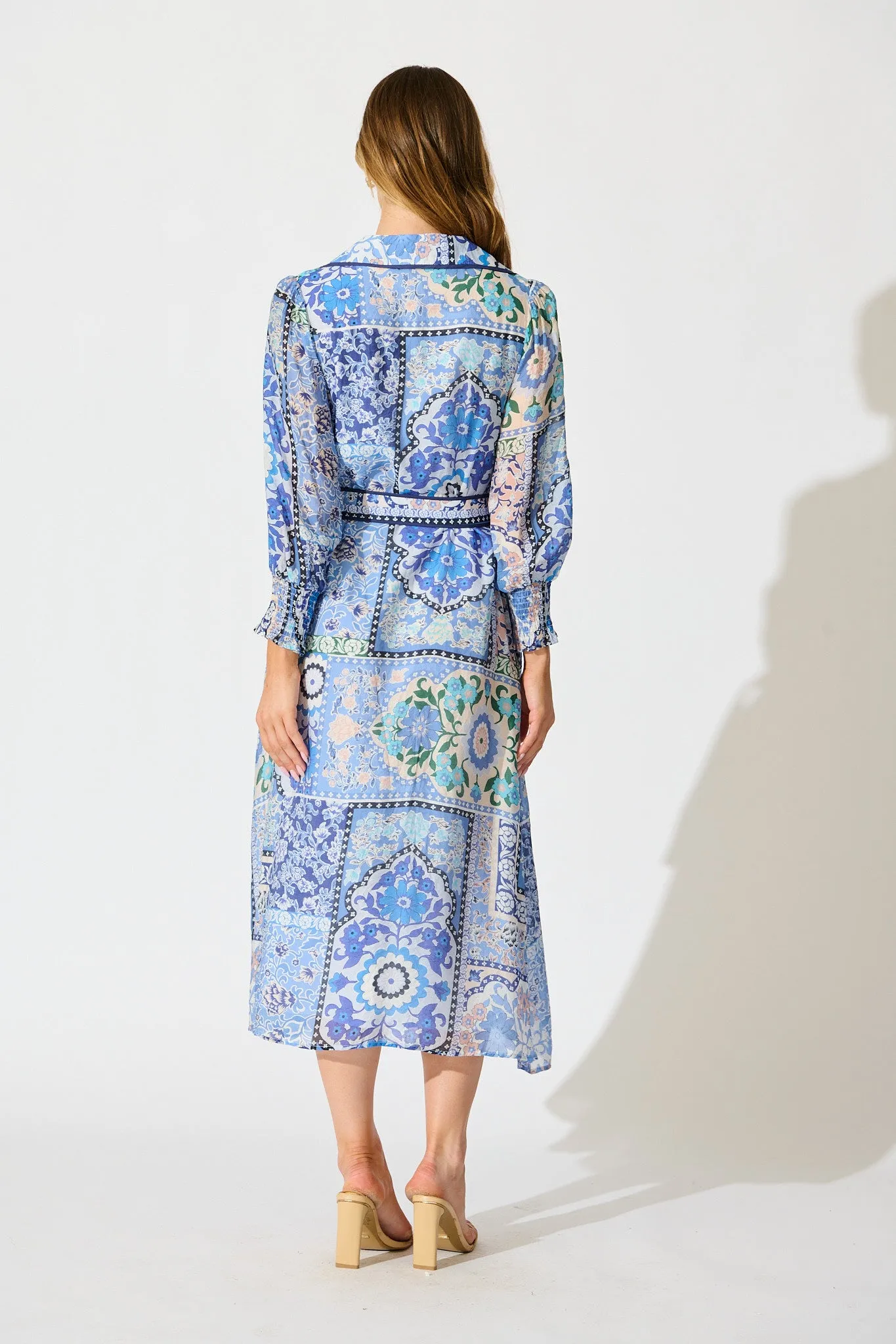 Tessa Maxi Shirt Dress in Multi Blue Cotton Blend sold by St Frock product image thumbnail 4