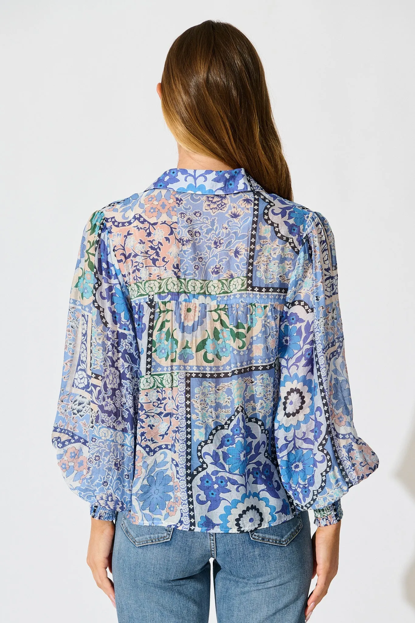 Emma Shirt in Multi Blue Cotton Blend sold by St Frock product image thumbnail 3