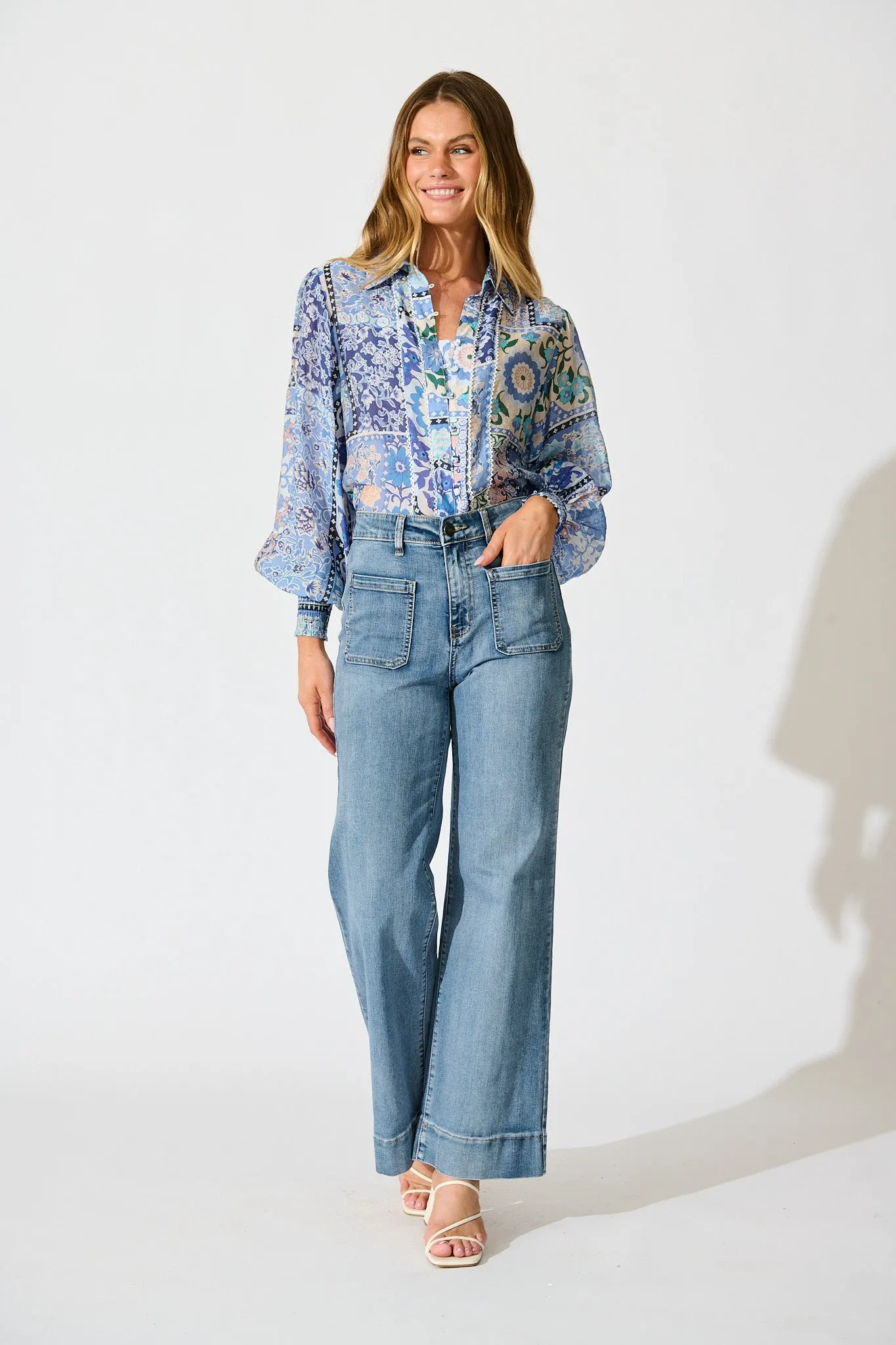 Emma Shirt in Multi Blue Cotton Blend sold by St Frock product image thumbnail 4