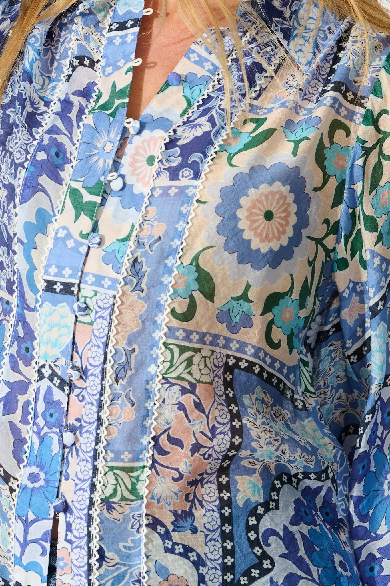 Emma Shirt in Multi Blue Cotton Blend sold by St Frock product image thumbnail 5