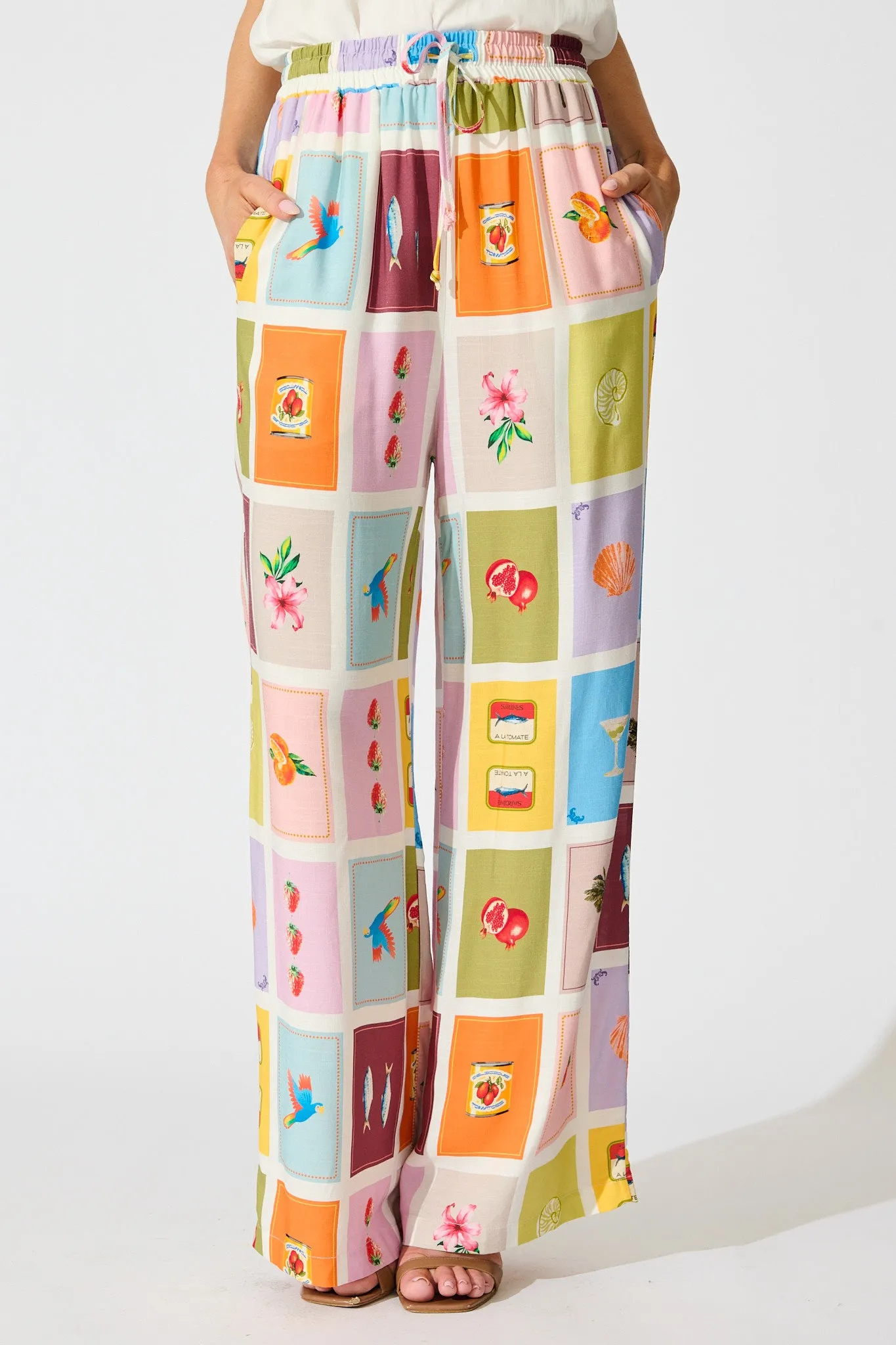 Club Riveria Pant in Multi Conversational Print sold by St Frock