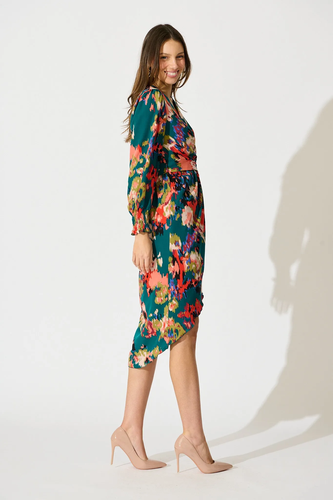 Rosemarie Midi Dress in Emerald with Abstract Print sold by St Frock product image thumbnail 4